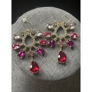 Womens Pink Red Crystal Chandelier Cocktail Festival Boho Formal Dangle Earrings